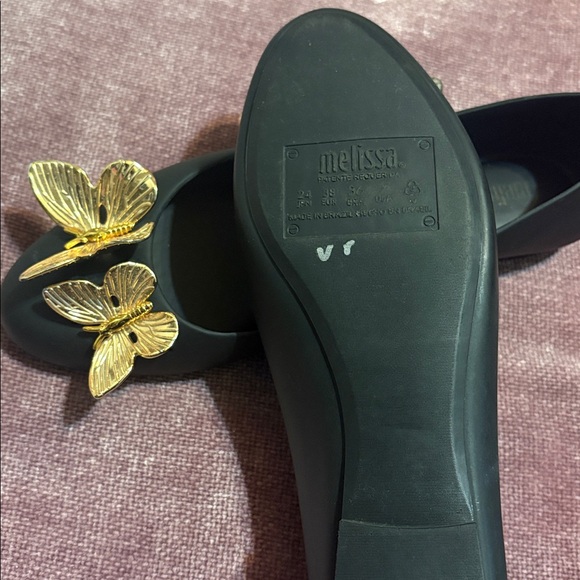 Melissa Black Flats with Gold Butterfly Accents - Picture 3 of 5
